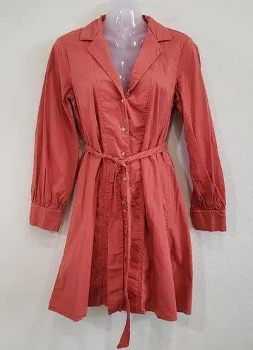 Amadi Notch Lapel Button Front Long Sleeve Belted Tie Waist Dress Trench Size XS