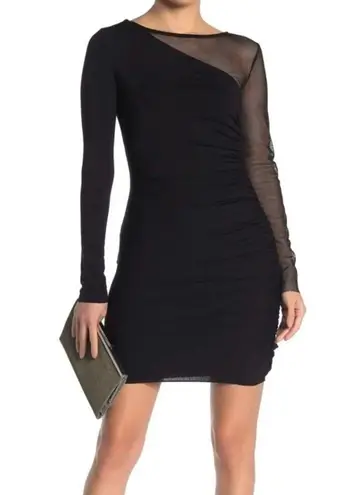 Bailey44 Better Half Jersey Mini Dress Mesh Sleeve Black Ruched Bodycon sz Small
