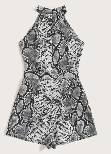 Boutique Snakeskin Belted Halter Romper