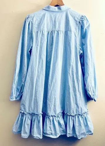 A loves A woman blue stripe long balloon sleeve Shirt Dress ruffle M