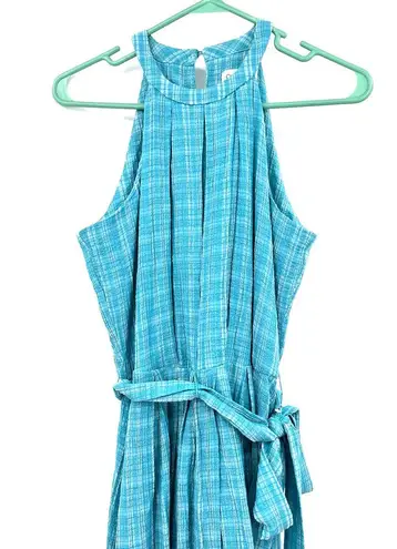 Calvin Klein  size 2 blue plaid sleeveless dress wrap style gingham tie waist‎