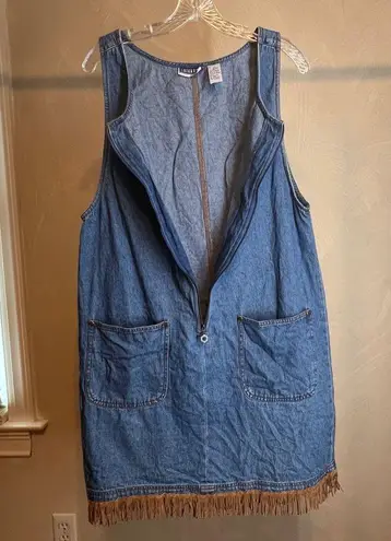 ERIKA & CO. Womens Western Fringe Denim 1/2 Zip Dress W/Pockets 100% Cotton|Sz:M Blue Size M