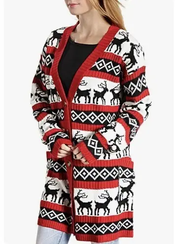 Merry Christmas Womens Cardigan Knit Sweater Holiday Long Sleeve Red Size Large