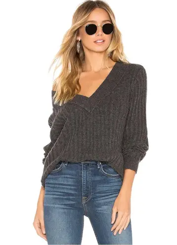 Revolve  / Tularosa Oversized Charcoal Gray Ribbed Cuffed V-Neck Sweater Top - Image 1