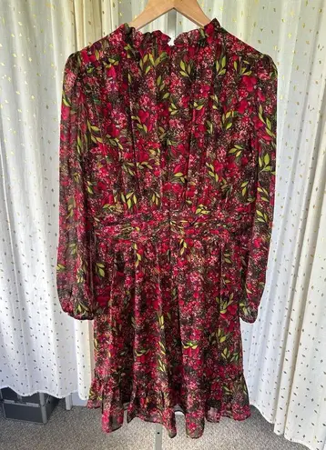 Julia Jordan Peasant Floral Gathered High Ruffle Neck Sheer Sleeves Mini Dress 8