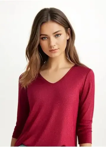 Soma Women's Size XS Long Sleeve Red Tunic Pocket Front Top V