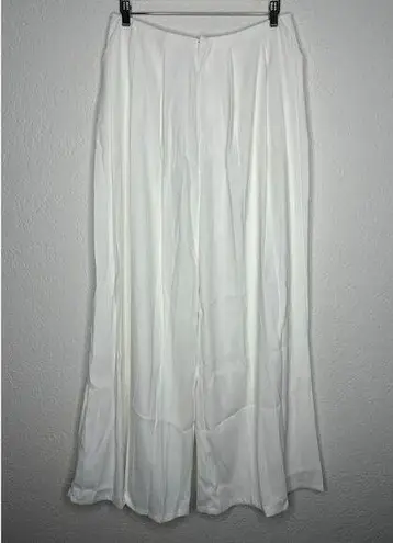 Commense White Pleated High Waisted Wide Leg Trouser Pants L NWT Size L
