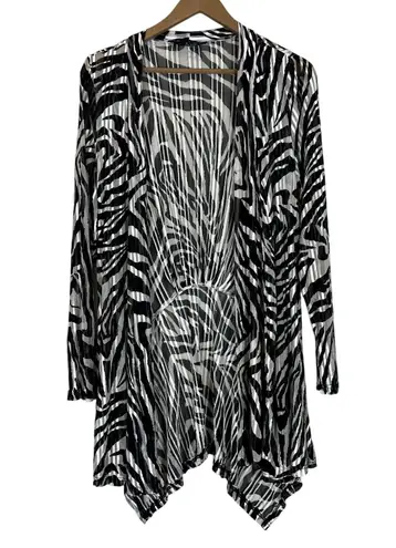 P. Luca Milano Lightweight Cardigan Womens L Black White Zebra Sheer Asymmetric Size L