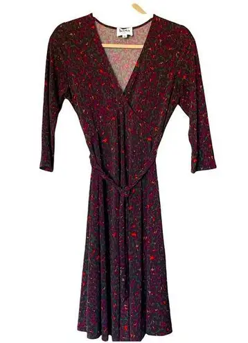 Leota Leotta Perfect Faux Wrap Purple Gray Pink Cheetah Print Dress Size Medium