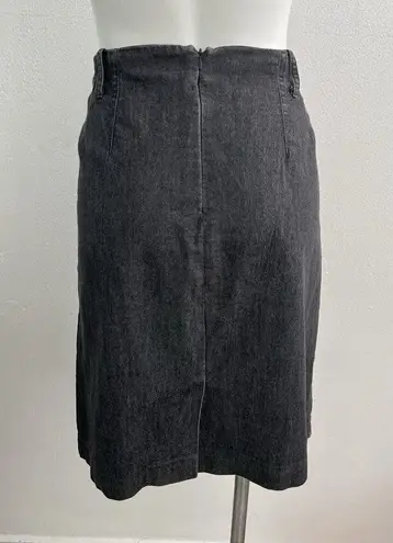 Sandro Designer Denim Jean Knee Skirt Pencil Washed Black Size 12 cotton