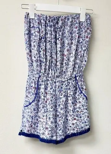 Poupette St. Barths Floral Print Strapless Short Romper Blue Women's Size XS