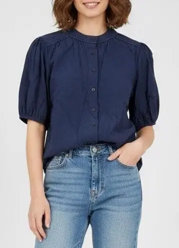 Pretty Garden Navy Blue Puff Sleeve Button Down Shirt Women's XL Casual Size undefined