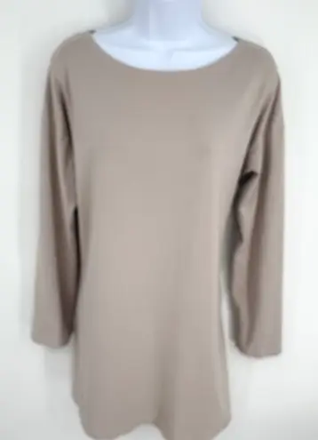 Bryn Walker Tunic SM Taupe Long Sleeve Boat Neck Tunic Top Made USA Minimalist