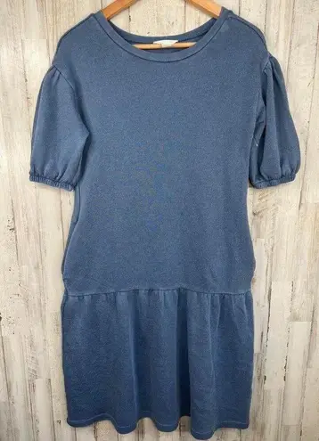 Caslon Casual Blue Dress Short Puff Sleeves Round Neck Size XXS Pockets