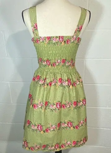 Voodoo Vixen Floral Olive Smocked Back Dress Size XS