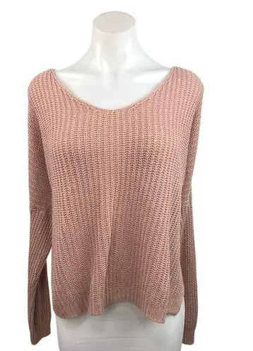 Debut Pink Waffle Knit Drop Shoulder Dolman Oversize Pullover Sweater Top Sz S/M