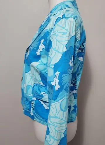 Tommy Hilfiger  Turquiose Blue Y2k Floral Cotton Blazer Size Medium