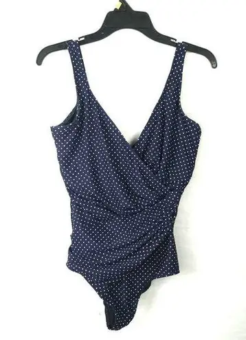 MiracleSuit  One Piece Swimsuit Polka Dot Ruched Wrap Bathing Suit Size 12DD