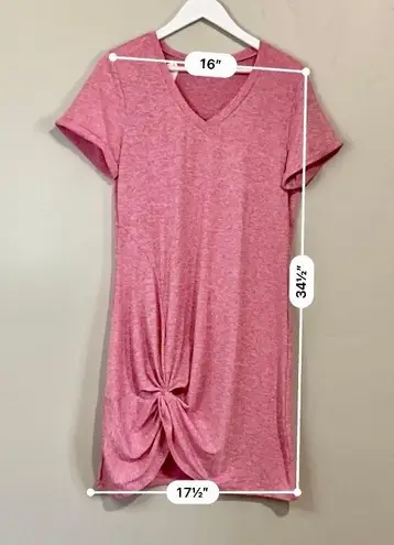 Women’s V Neck Side Gather Short Sleeve Casual Midi Dress Heathered Pink NWOT Size M