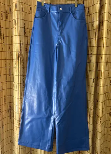 Nasty Gal Blue Leather Wide Leg Pants 