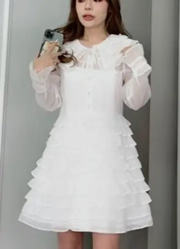 Japanese Kawaii Miu White Princess Balletcore Tiered Layered Ruffle Mini Dress Size XS