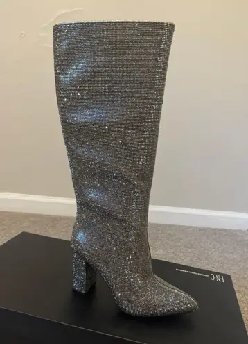 INC I.N.C Paiton Block-Heel Silver Grey Knee High Boots 7M