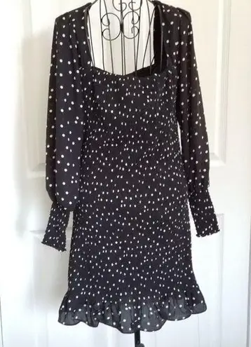 The Row *A Womens Black White Polka Dot Square Bishop Sleeve Ruffled Mini Dress Sz S