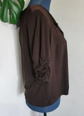 Perceptions Chocolate Brown Ruched Sleeve Dress Jacket
