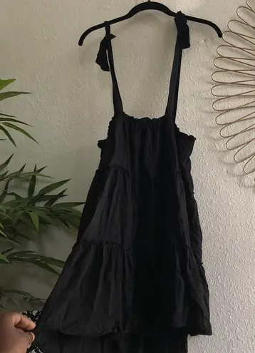 Black tiered overalls suspenders dungarees dress skirt with adjustable tie strap details Size M