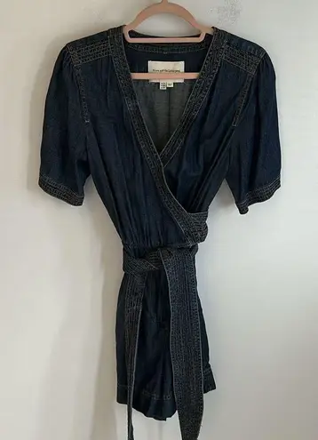 Pilcro and the Letterpress Belted Denim Surplice Romper