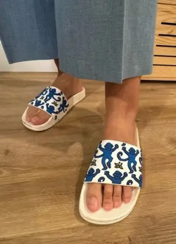 Roller Rabbit Pink Monkey Print Sandal Slides Size 7