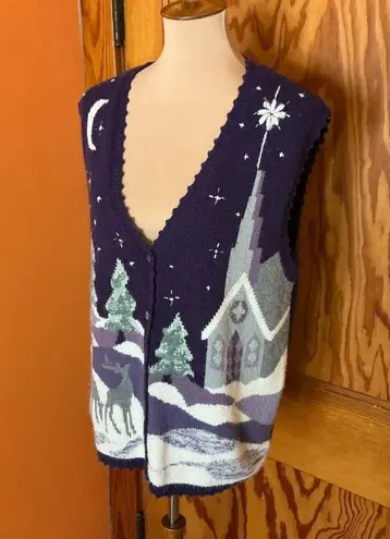 Vtg Y2K beaded winter scene cardigan vest Purple Size M