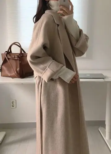 Wool coat long Heather apricot khaki womens winter outerwear Tan Size XXS