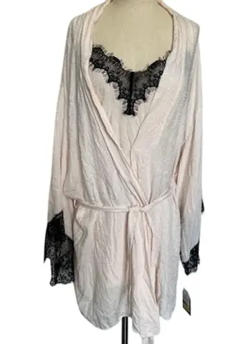 Midnight Bakery Blush Pink Black Lace Gown and Robe Set Size M