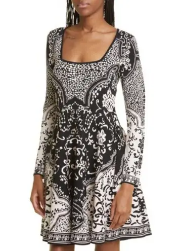 NEW $595 Cara Cara Lillia dress in black scroll terrace long sleeve chic romance