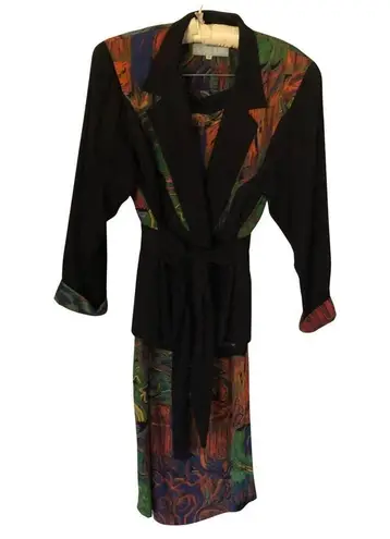 Vintage Platinum Dorothy Schoelen Skirt Set Jacket Top Skirt 2 pcs Sz S Abstract Black