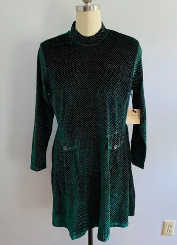 Unique Vintage Smak Parlour Emerald Sparkly Velvet Mock Turtleneck Dress- Size 2X- NWT