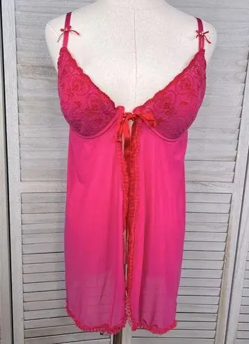 secret treasures Lace & Mesh Babydoll Negligee Hot Pink-XL