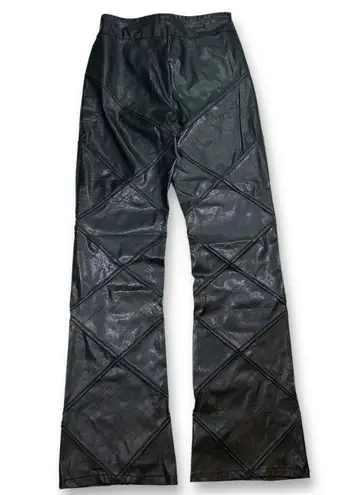 Vintage Y2K Heart Attack Faux Leather Pants Quilted Design Black Flare Leg Small
