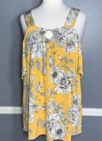 Naïf Yellow & White Floral Cold Shoulder Short Sleeve Stretchy Top 1X Like New