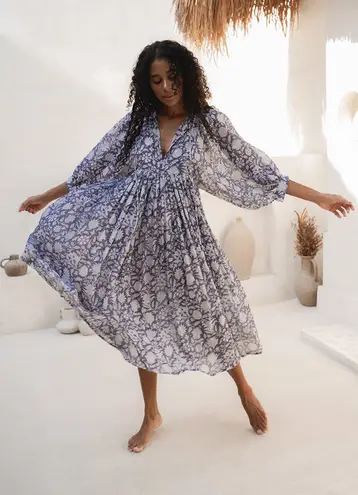 Daughters of India Kyra Midi Dress in Blue Iris XL