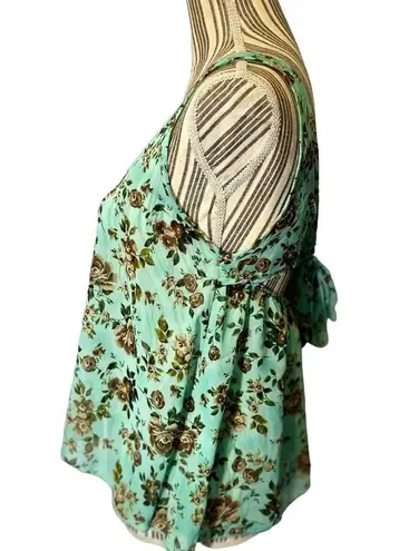 HUG Mint Floral Multicolor Cut Out Bow Detail Back Sleeveless Blouse Women Sz S