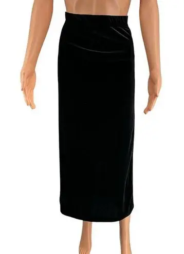 basic editions Vintage Black Velvet Maxi Skirt Elastic Waist XL 90s Goth Grunge