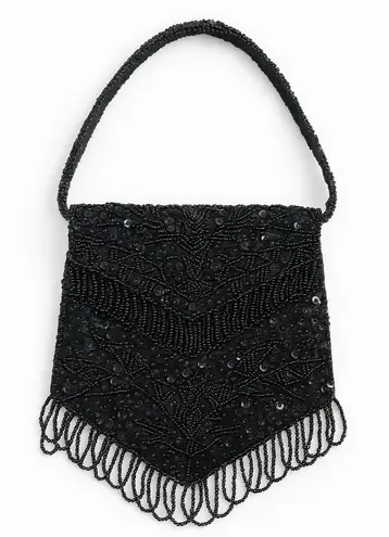 Vintage Mademoiselle Handmade Beaded Black Evening Bag Hong Kong Purse