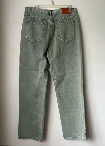 Princess Polly Holly Green Denim Asymmetric Button Fly Straight Leg Jeans 10