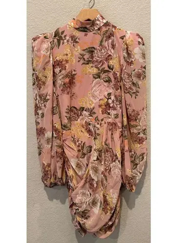 Lavish Lice LAVISH ALICE Floral Long Sleeve Open Back Chiffon Minidress Size US/6