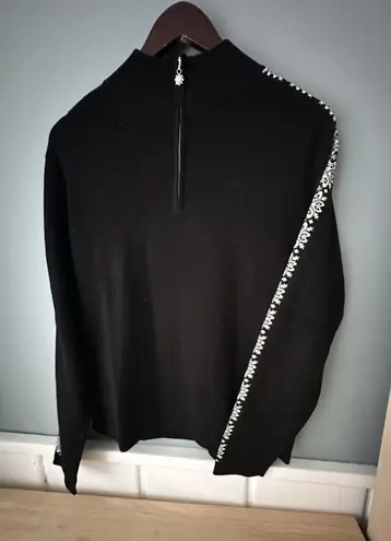 Meister 1/4 Zip Sweater Womens Size XL Black Merino Wool Snowflake Ski Nordic - Image 1