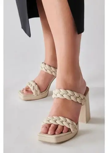 Dolce Vita Ivory Ashby Platform Braided Faux Leather Sandal Block Heels 9.5 White