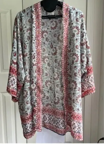 Knox Rose  Boho Chic Floral Cover Up Kimono Long Sleeve Shift Loose,  Size XS  S