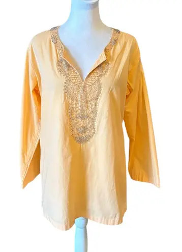 Soft Surroundings Embroidered Beaded Tunic Top Light Orange Womens Size Medium - Image 1